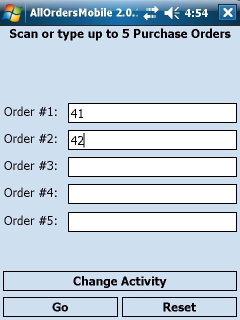 Purchase Order Entry Screen