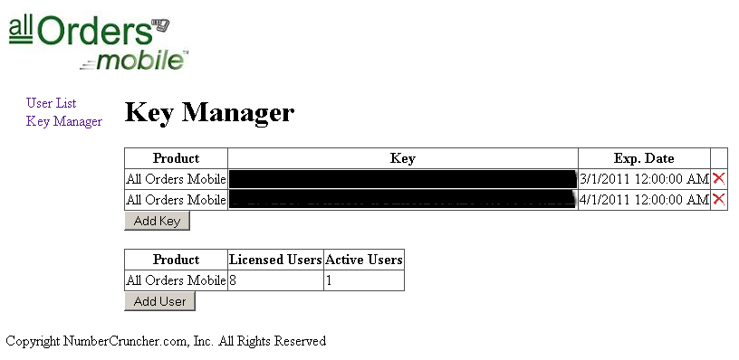 All Order Mobile Key Manager