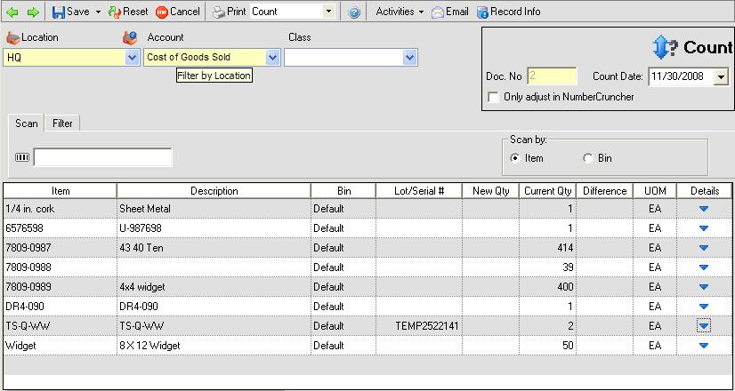 Performing an inventory count